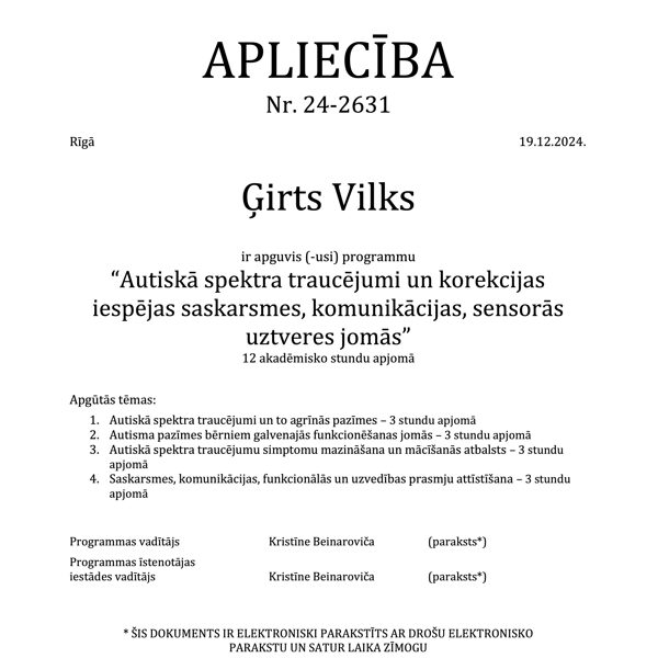 Ģirts Vilks - Papildus izglītība