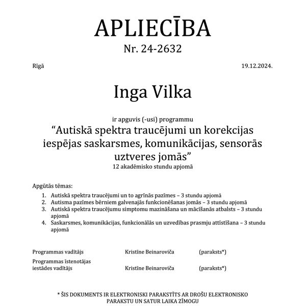Inga Vilka - Papildus izgītība