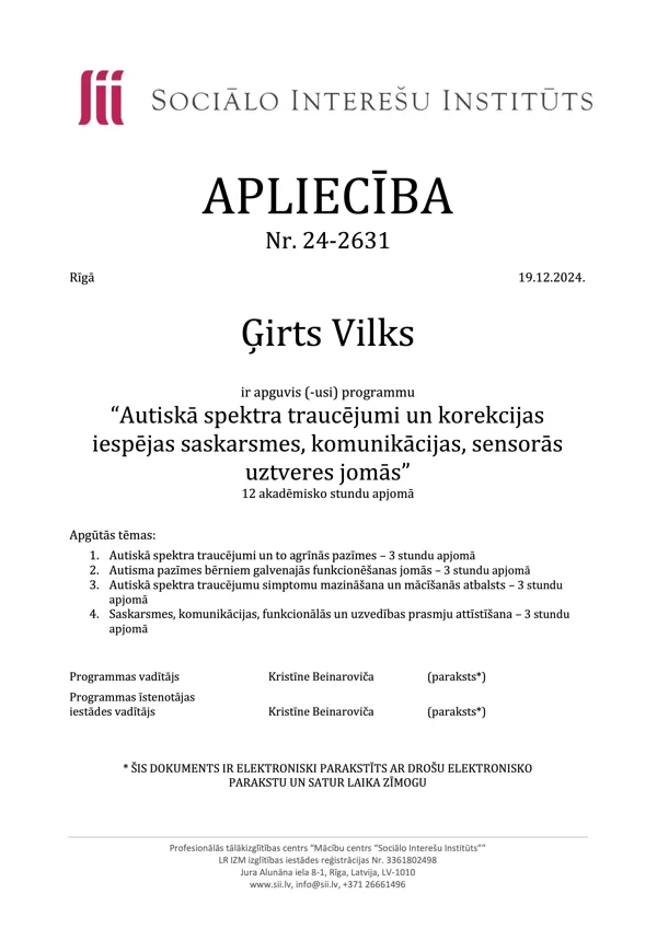 Ģirts Vilks - Papildus izglītība