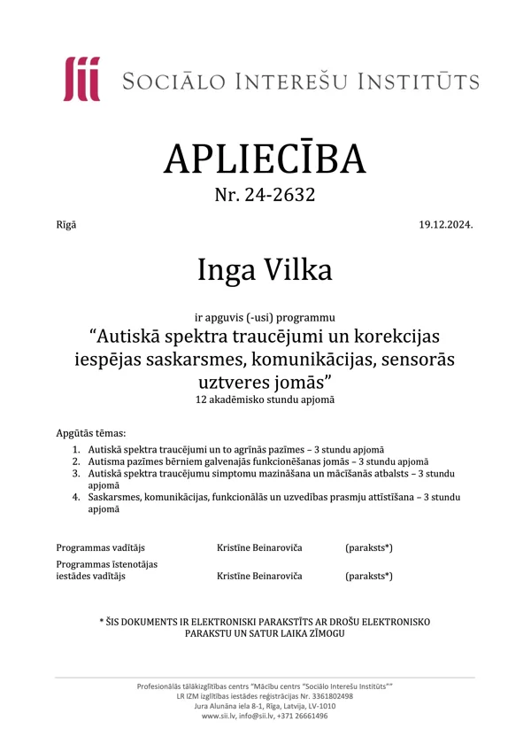 Inga Vilka - Papildus izgītība